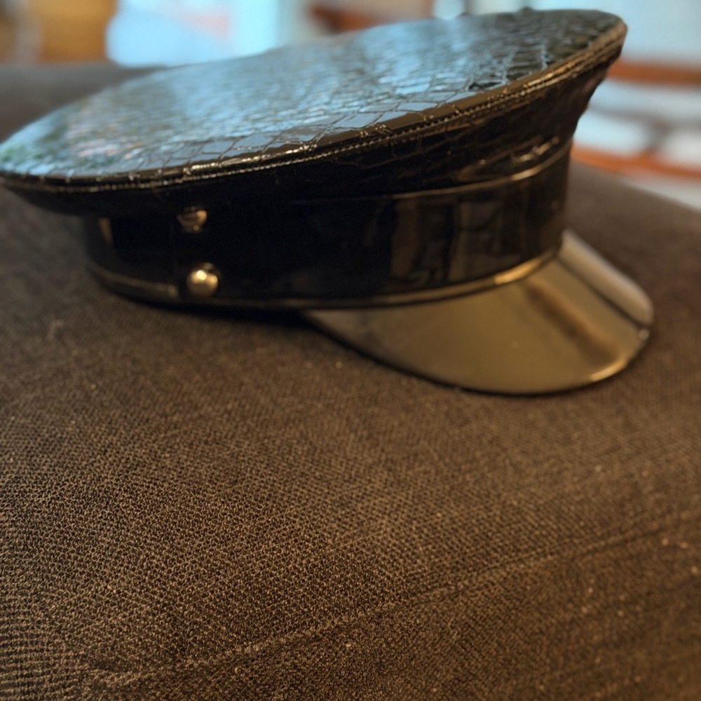 The Afiya Collections, Black Patent Snakeskin Cap.